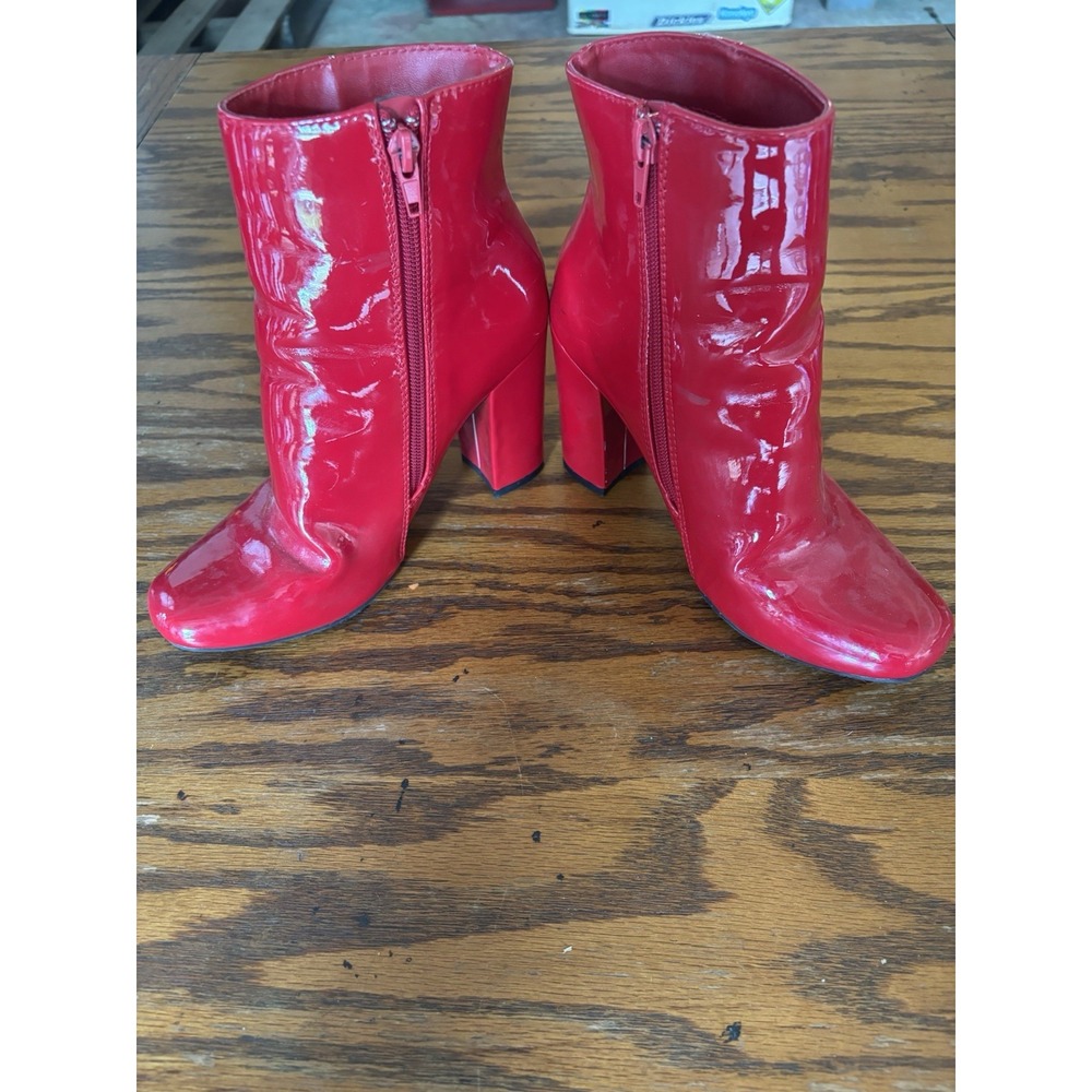 Bamboo Awake-11 Red Patent Leather Ankle Boots Chunky Block Heel Women's 6.5
